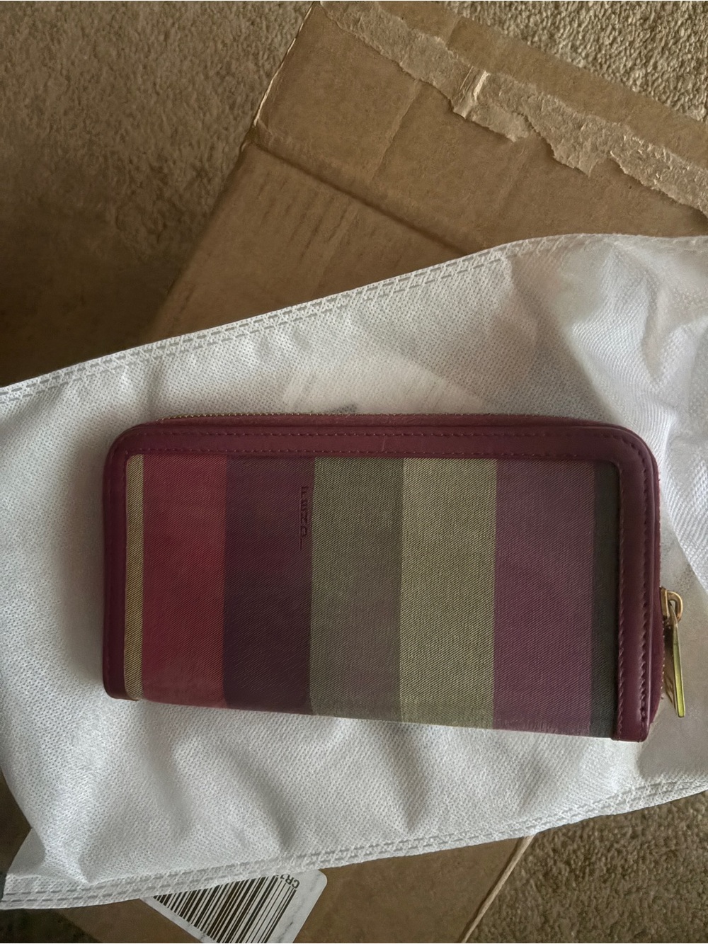 Striped Zip-Around Fendi Wallet in Burgundy and Olive